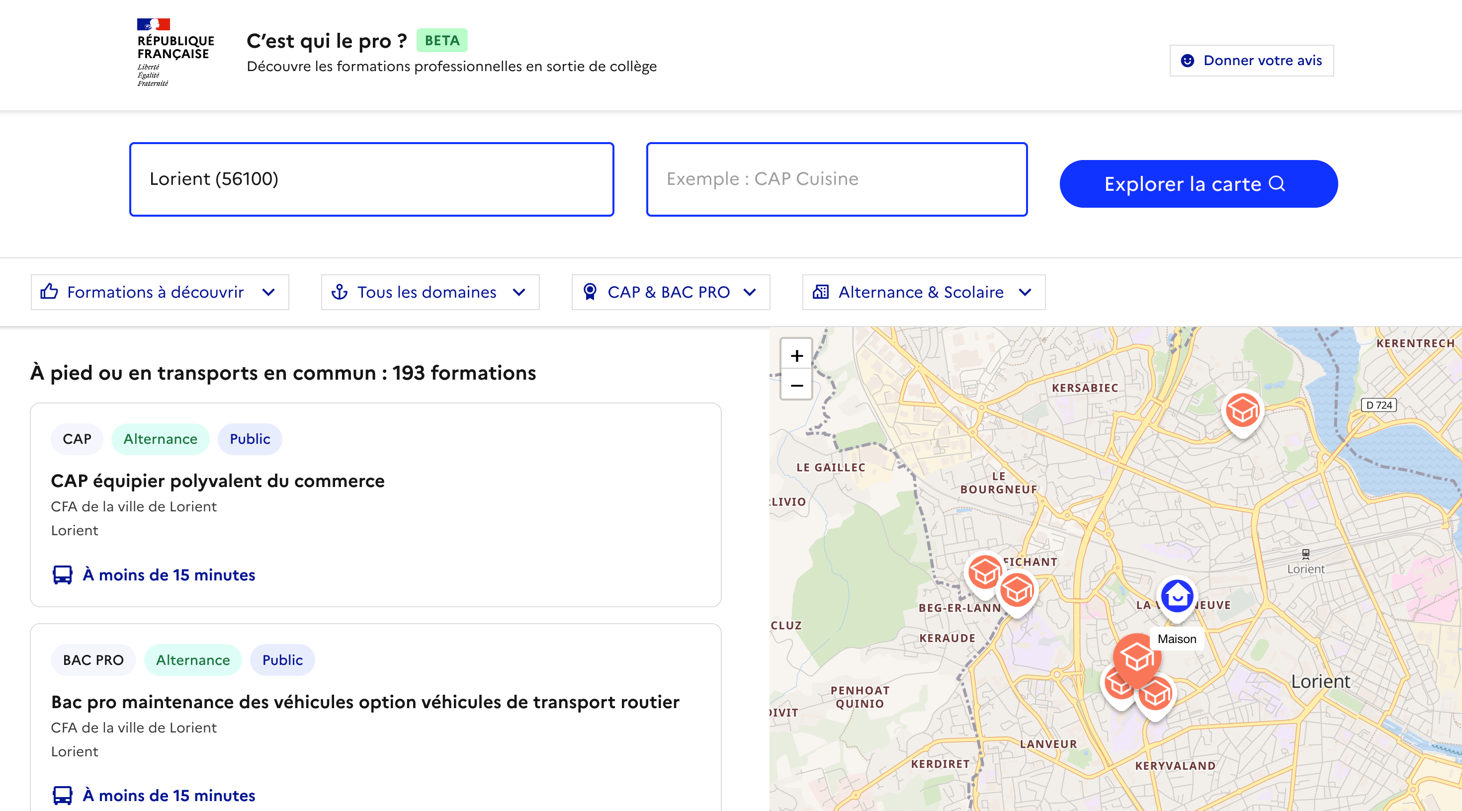 Découvrir les formations sur la page de recherche